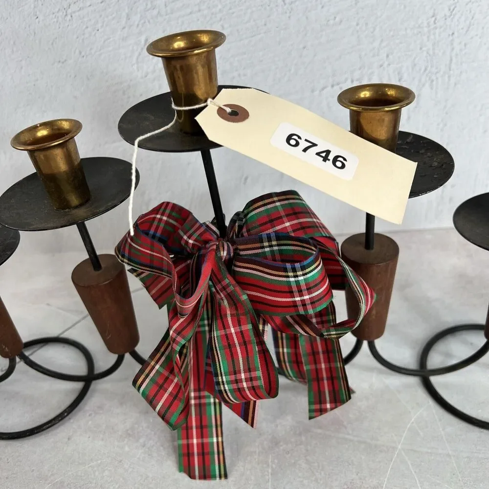 Vintage 70s MCM Candelabra‎ Holds 7 Candle Sticks Holiday Bow